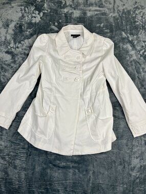 Sandro White Fitted Double-Breasted Jacket With Pockets & Square Buttons Size XL